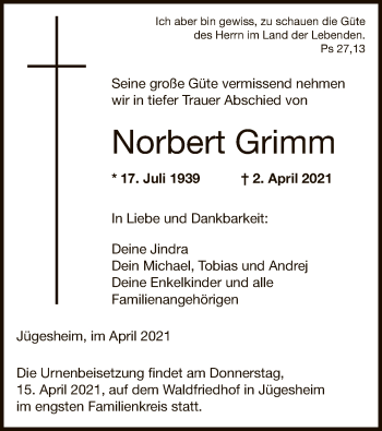 Traueranzeige von Norbert Grimm von OF