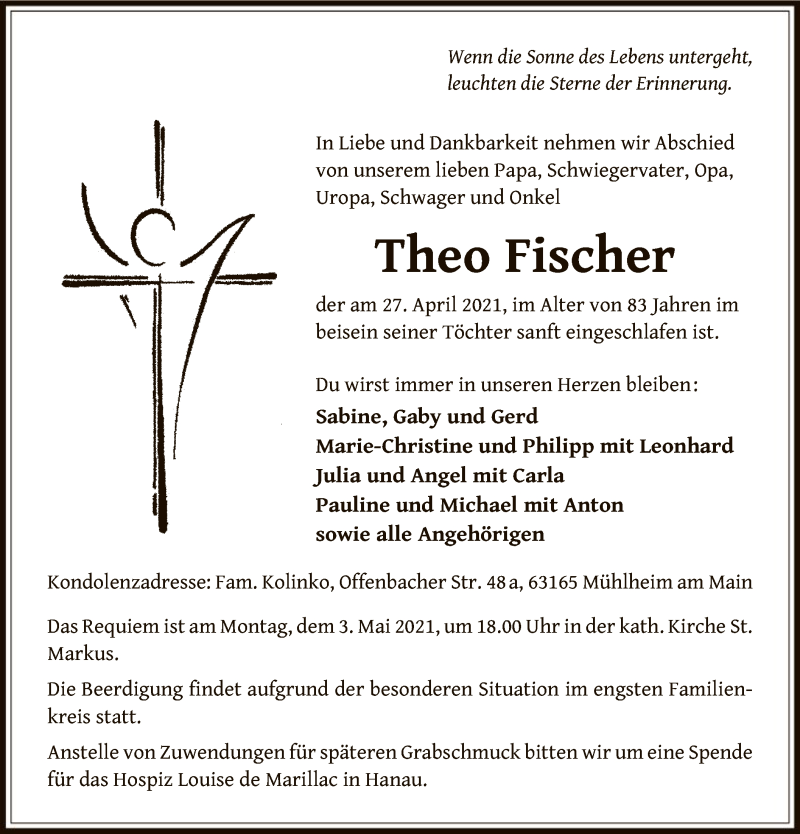  Traueranzeige für Theo Fischer vom 30.04.2021 aus OF