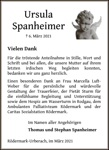 Traueranzeige von Ursula Spanheimer von OF