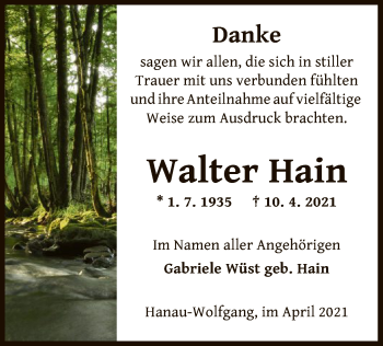 Traueranzeige von Walter Hain von OF