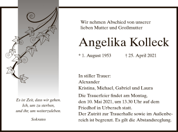 Traueranzeige von Angelika Kolleck von OF