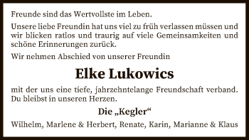 Traueranzeige von Elke Lukowics von OF