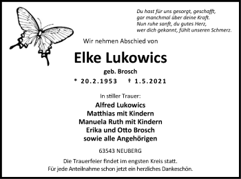 Traueranzeige von Elke Lukowics von OF