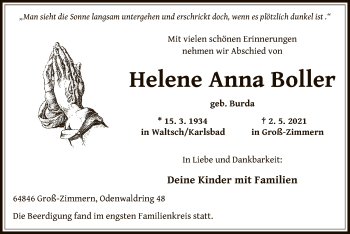 Traueranzeige von Helene Anna Boller von OF