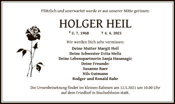 Traueranzeige von Holger Heil von OF