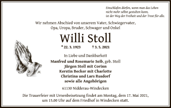 Traueranzeige von Willi Stoll von OF