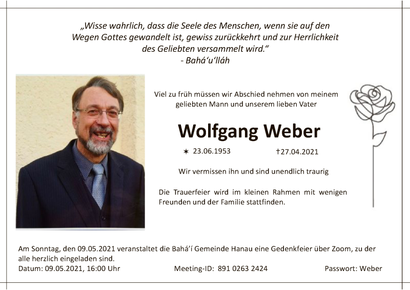  Traueranzeige für Wolfgang Weber vom 03.05.2021 aus OF