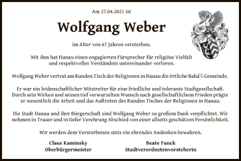 Traueranzeige von Wolfgang Weber von OF