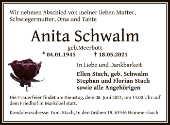 Traueranzeige von Anita Schwalm von OF