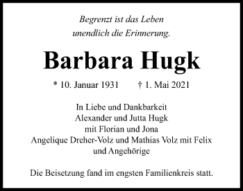 Traueranzeige von Barbara Hugk von OF