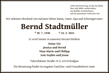 Traueranzeige von Bernd Stadtmüller von OF