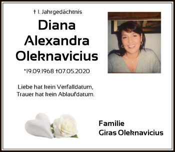 Traueranzeige von Diana Alexandra Oleknavicius von OF