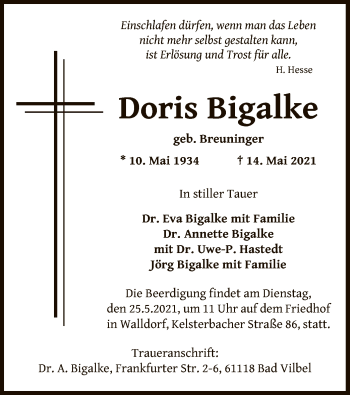 Traueranzeige von Doris Bigalke von OF