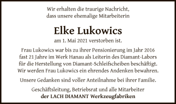 Traueranzeige von Elke Lukowics von OF