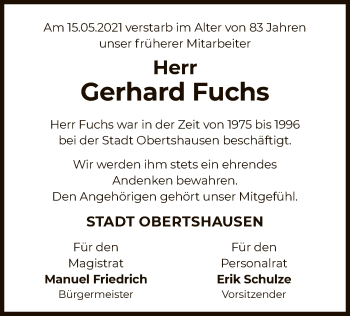 Traueranzeige von Gerhard Fuchs von OF