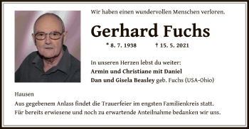 Traueranzeige von Gerhard Fuchs von OF