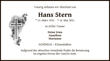 Traueranzeige von Hans Stern von OF