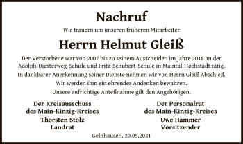 Traueranzeige von Helmut Gleiß von OF