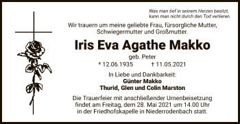 Traueranzeige von Iris Eva Agathe Makko von OF