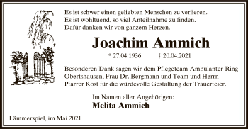 Traueranzeige von Joachim Ammich von OF