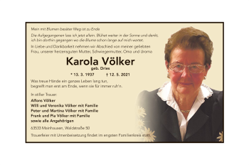 Traueranzeige von Karola Völker von OF