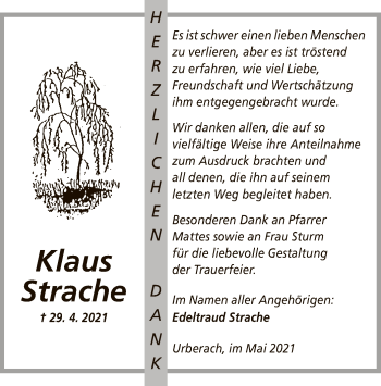 Traueranzeige von Klaus Strache von OF