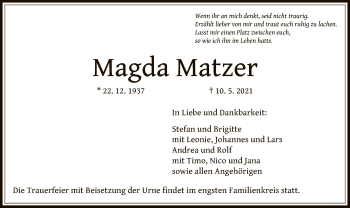 Traueranzeige von Magda Matzer von OF