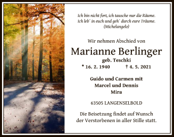 Traueranzeige von Marianne Berlinger von OF