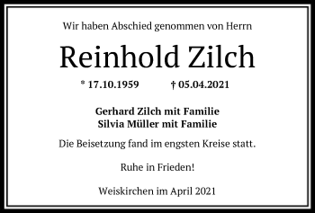 Traueranzeige von Reinhold Zilch von OF