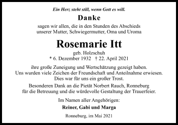 Traueranzeige von Rosemarie Itt von OF