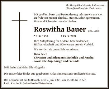 Traueranzeige von Roswitha Bauer von OF