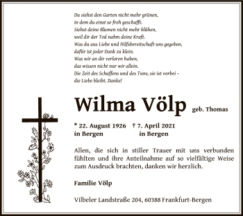 Traueranzeige von Wilma Völp von OF