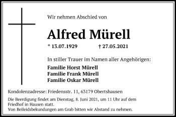 Traueranzeige von Alfred Mürell von OF