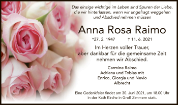 Traueranzeige von Anna Raimo von OF