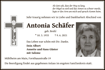 Traueranzeige von Antonia Schäfer von OF