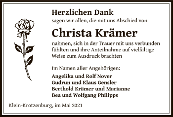 Traueranzeige von Christa Krämer von OF