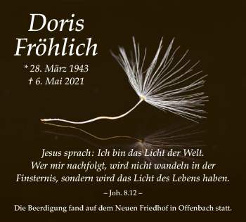 Traueranzeige von Doris Fröhlich von OF