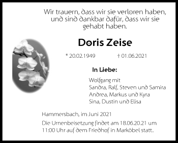 Traueranzeige von Doris Zeise von OF