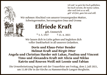 Traueranzeige von Elfriede Kraft von OF