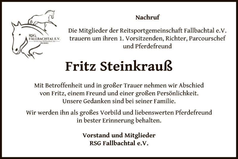  Traueranzeige für Fritz Steinkrauß vom 23.06.2021 aus OF