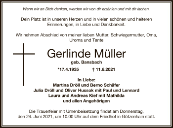 Traueranzeige von Gerlinde Müller von OF