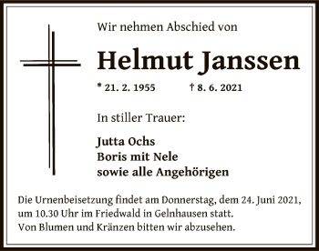 Traueranzeige von Helmut Janssen von OF