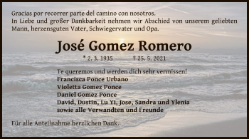 Traueranzeige von José Gomez Romero von OF