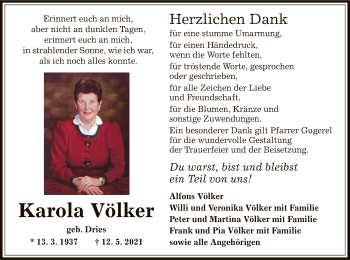 Traueranzeige von Karola Völker von OF