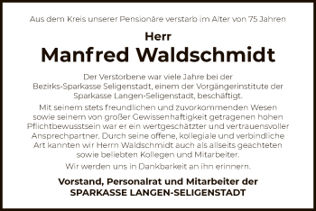 Traueranzeige von Manfred Waldschmidt von OF