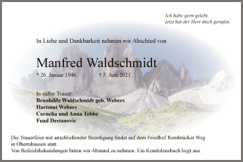 Traueranzeige von Manfred Waldschmidt von OF