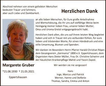 Traueranzeige von Margarete Gruber von OF