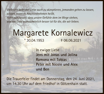 Traueranzeige von Margarete Kornalewicz von OF