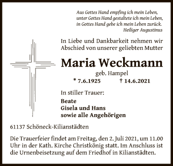 Traueranzeige von Maria Weckmann von OF