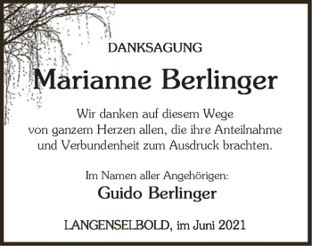 Traueranzeige von Marianne Berlinger von OF